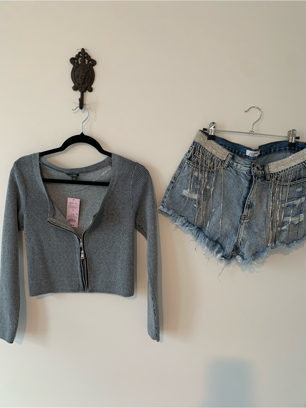 Wild Fable set (2 pieces) Ribbed Zip-Front Women's Top -denim blue/shorts